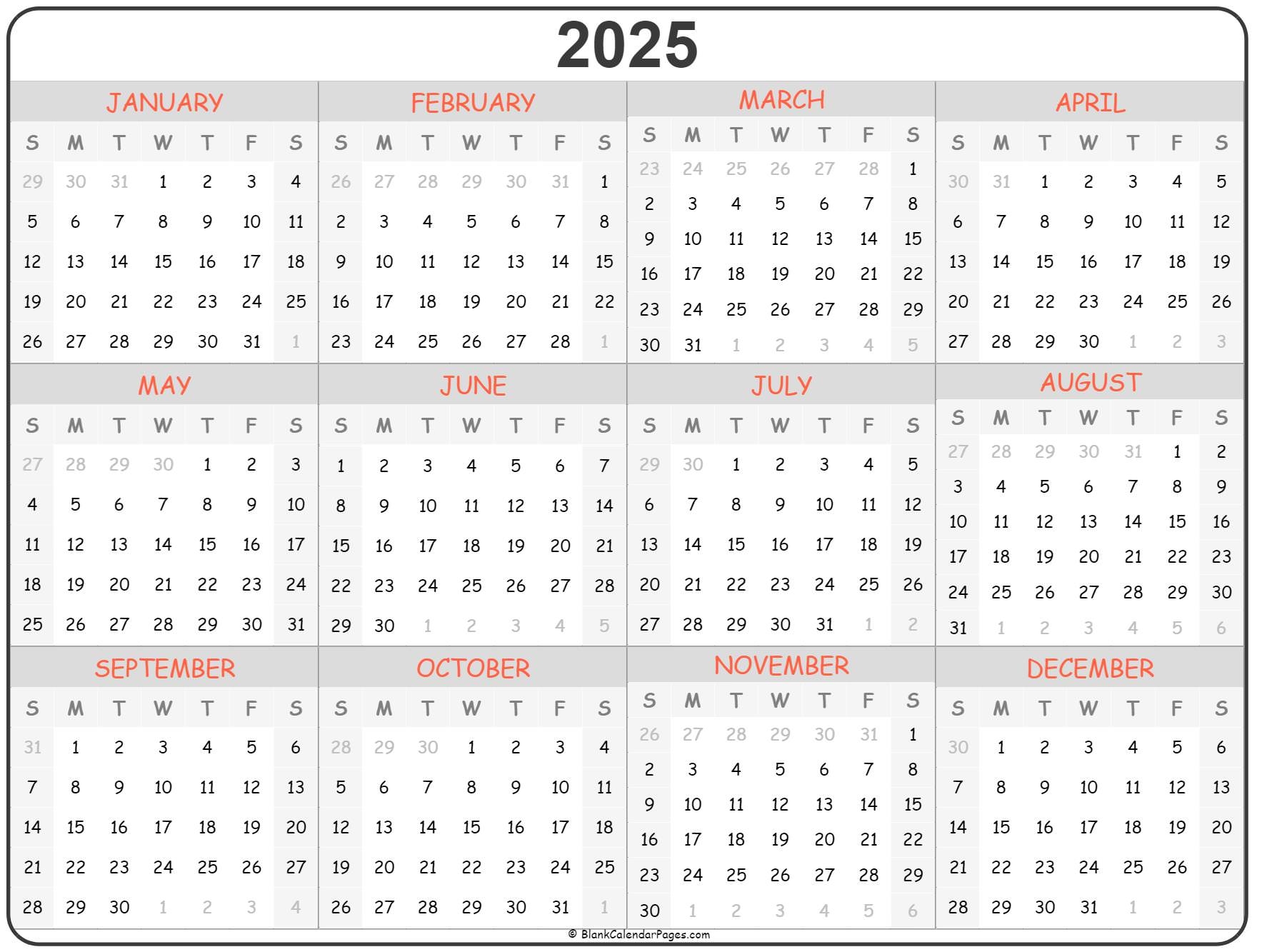 2025 Printable Calendar By Year Free 2025 Printable Calendar By Year Free