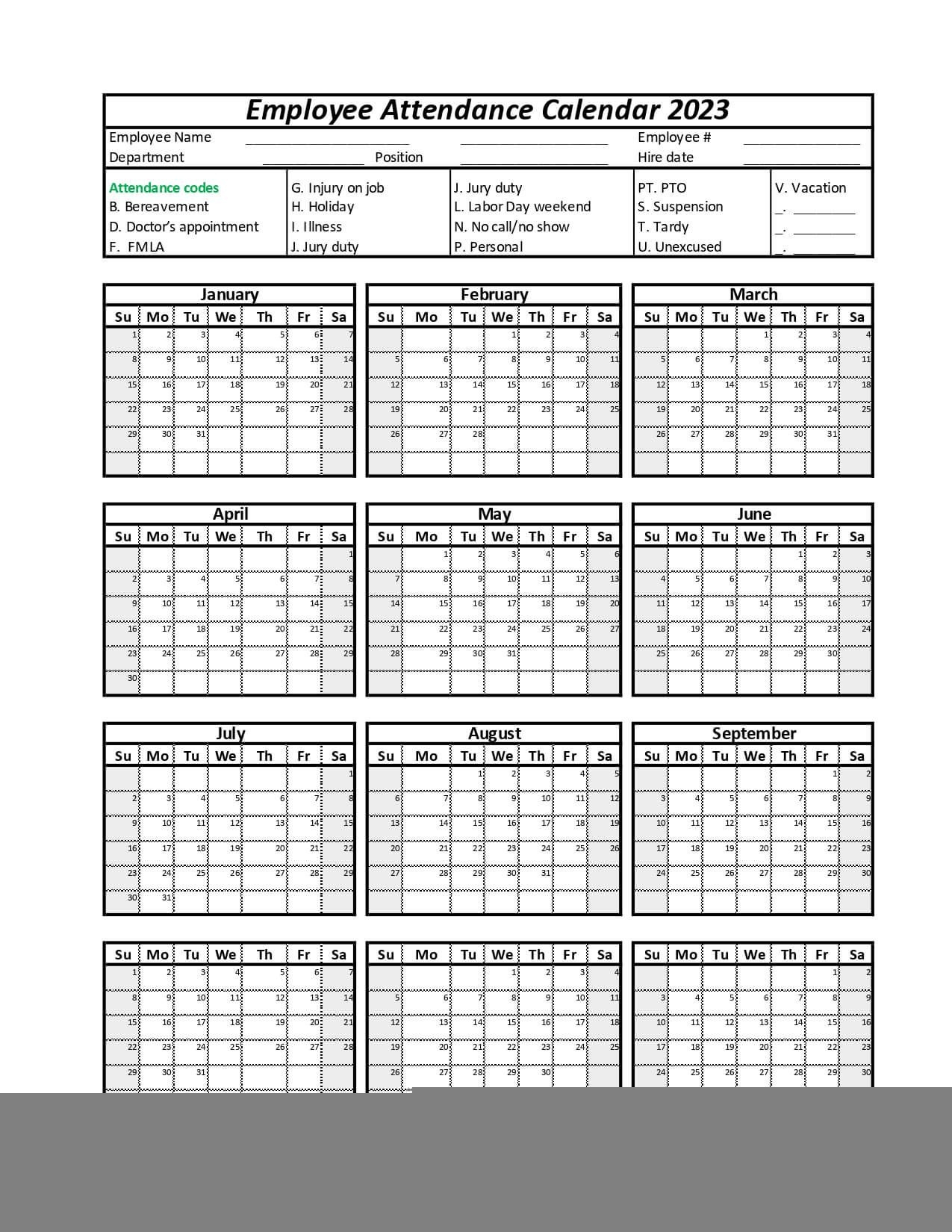 2025 Attendance Calendar Printable Free Printable Calendar