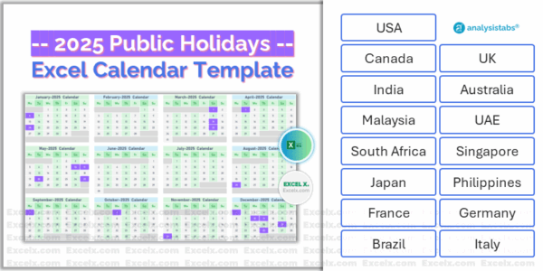 2025 Calendar With Holidays In Excel