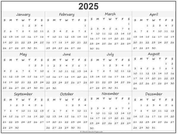2025 Calendar Printable Full Year