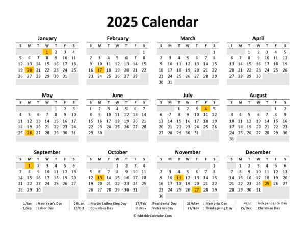 2025 Calendar Printable Uk Word