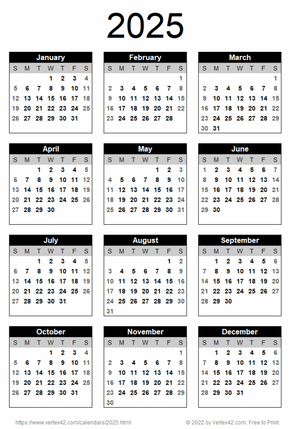 2025 Calendar Printable A4