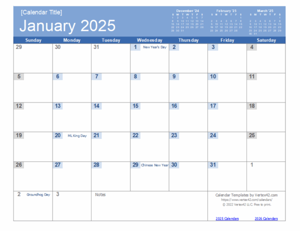 2025 Blank Calendar Template Word