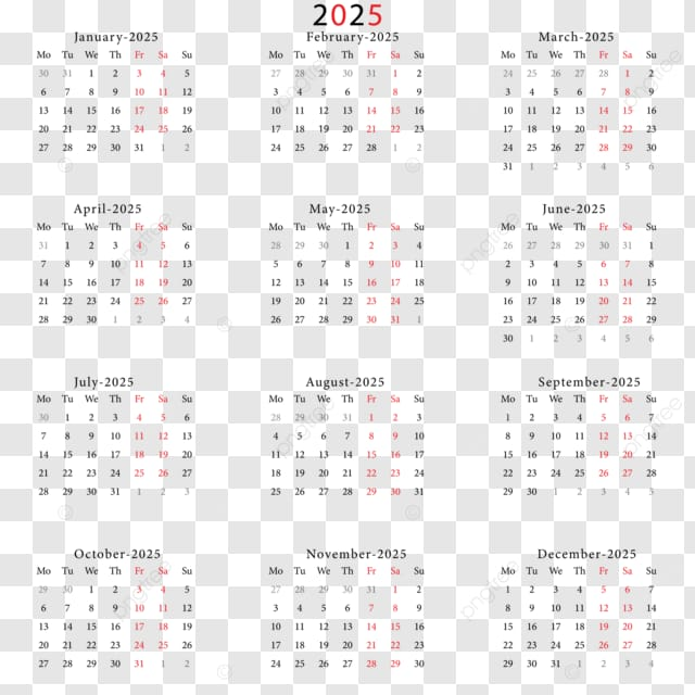 2025 Calendar Transparent Background With 12 Months 2025 Calendar 2025 Calendar PNG Transparent Clipart Image And PSD File For Free Download