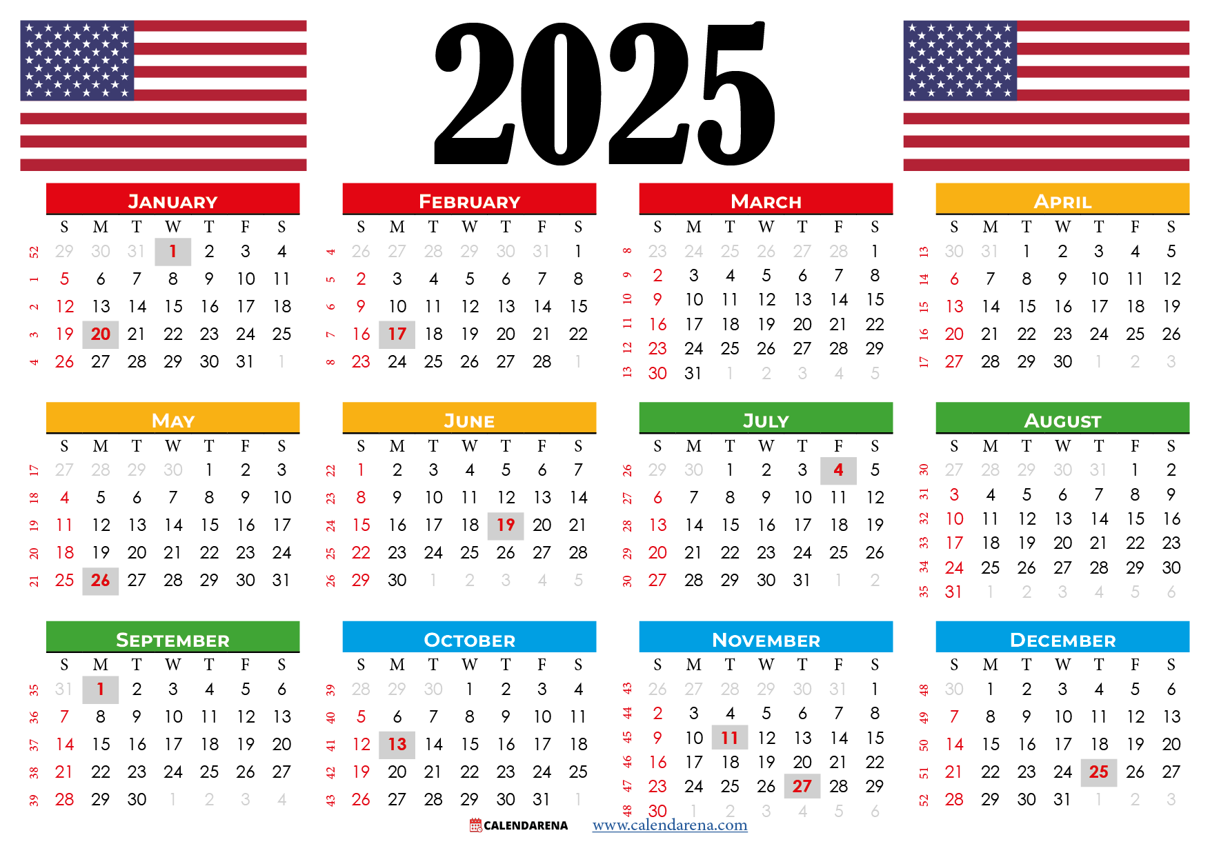 2025 Calendar USA Dates And Holidays