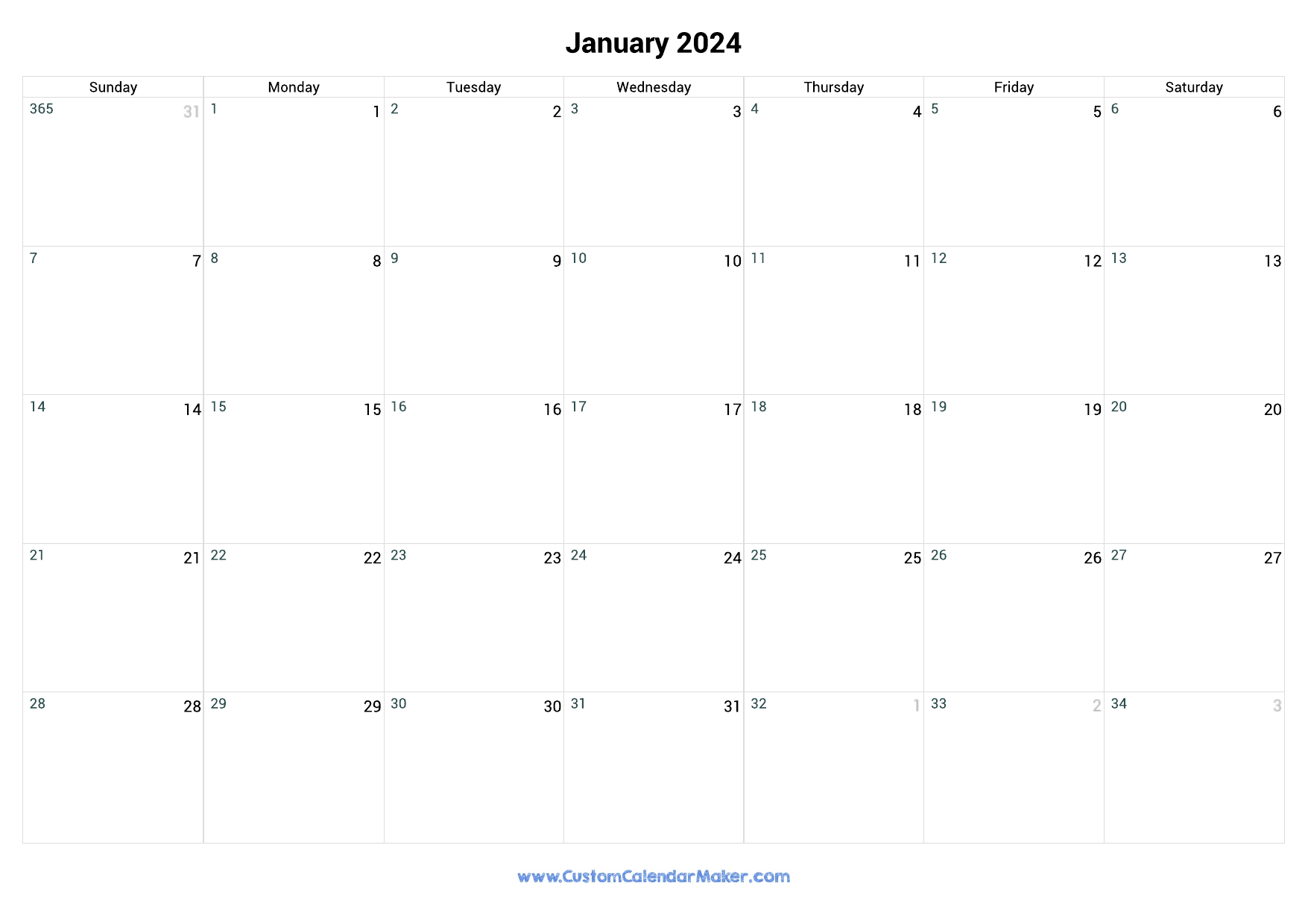 2025 Calendar With Days Numbered Tiva Sun