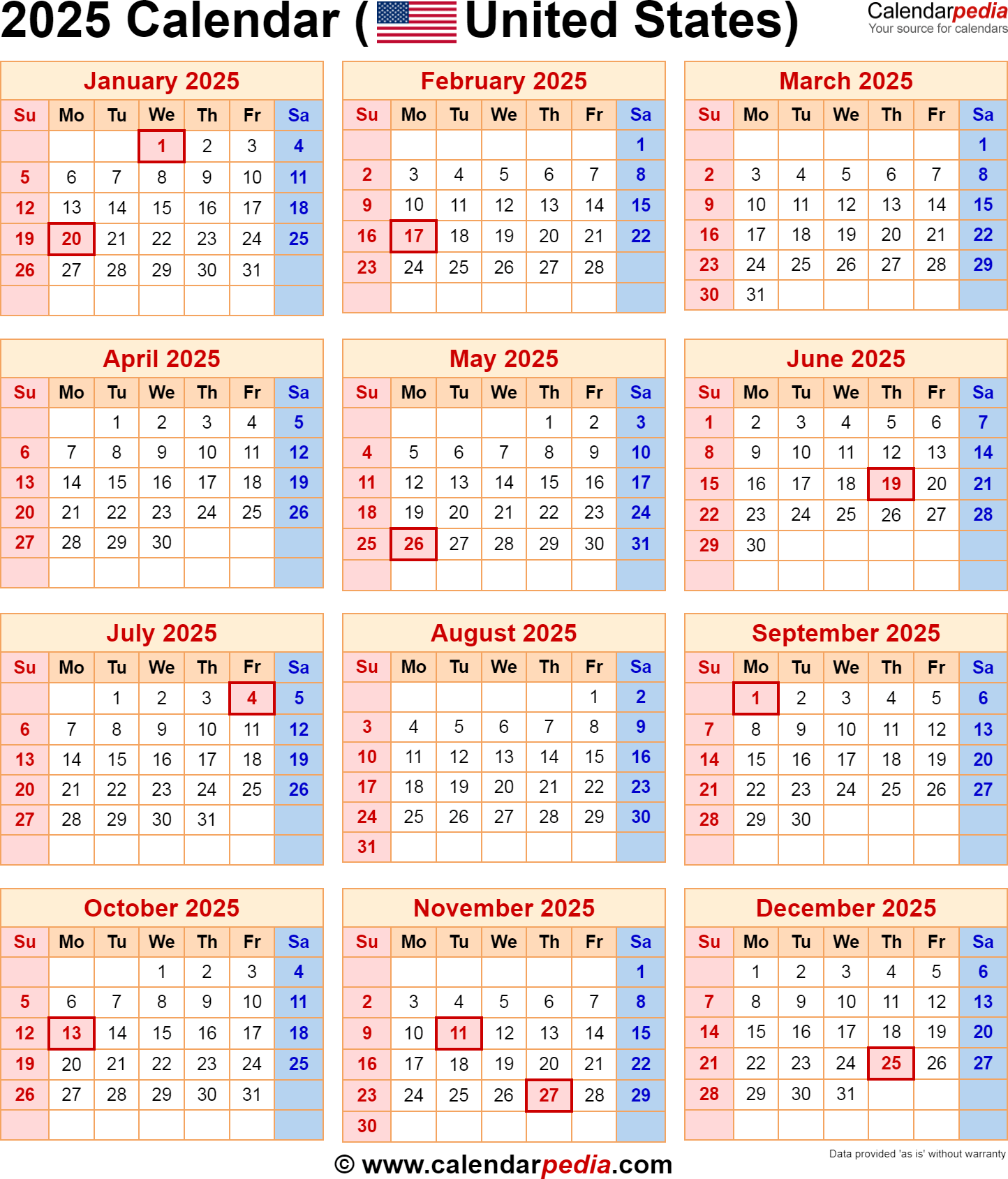 2025 Calendar United States