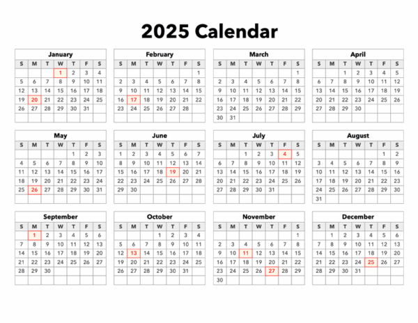 2025 Calendar With Holidays Marked