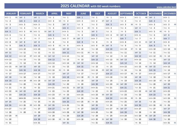 2025 Calendar With Iso Week Numbers