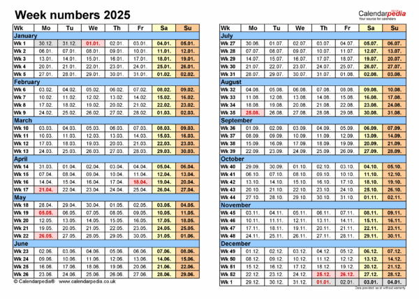 2025 Calendar With Week Numbers Free