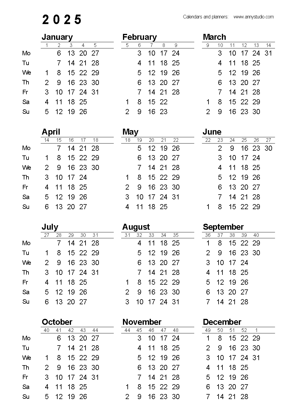 2025 Calendar With Week Numbers South Africa Per Month Albert S Nielsen
