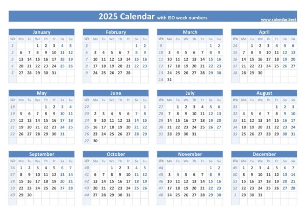 2025 Calendar In Weeks Printable