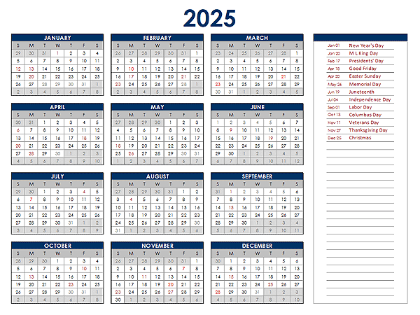 2025 Calendar In Excel