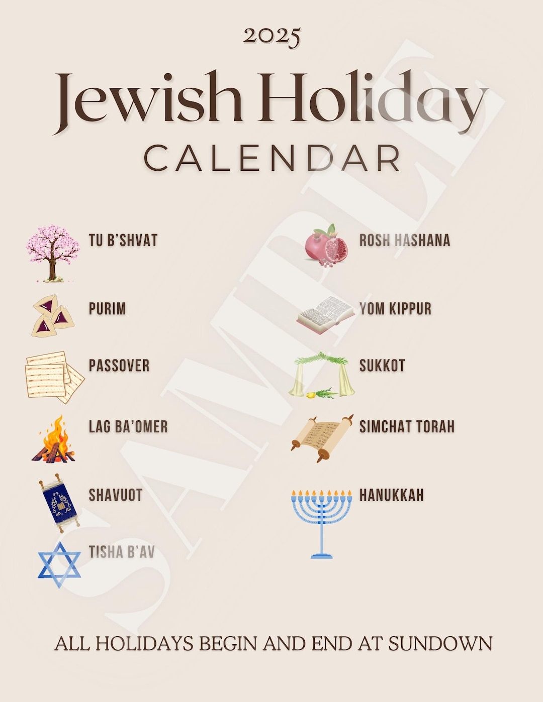 2025 Jewish Holiday Calendar Etsy 2025 Jewish Holiday Calendar Etsy