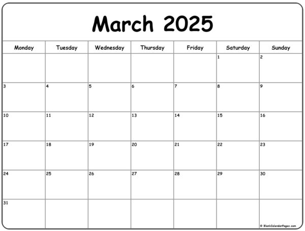 2025 Calendar From Monday