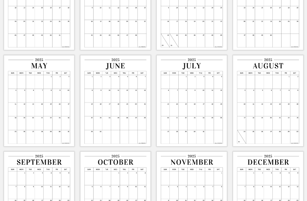 2025 Minimal Calendar Printable Vertical Horizontal JellyMemos