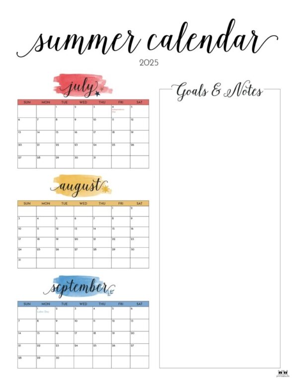 2025 Calendar Printable Summer