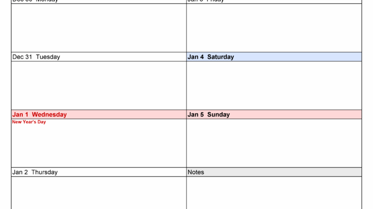 2025 Weekly Calendar Template Excel - Printable Free Templates
