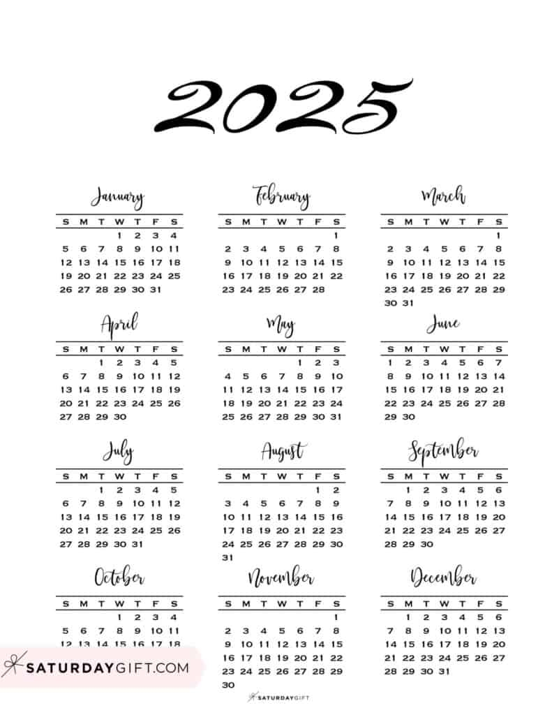 2025 Year At A Glance Calendars 37 Cute And Free PDFs