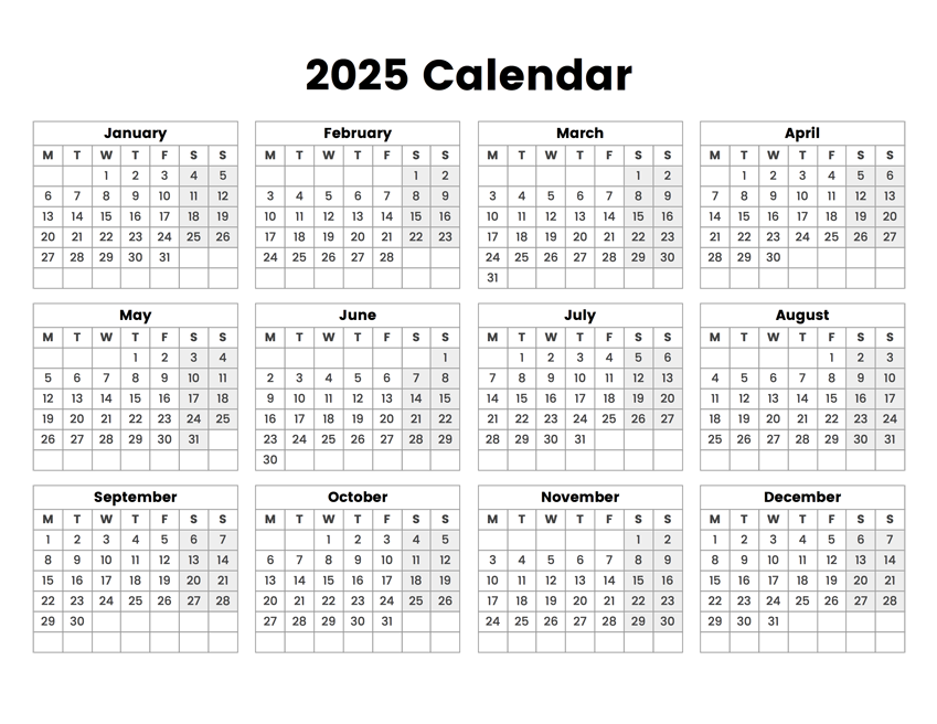 2025 Year Calendar With The Week Starting On Monday A Printable Calendar 2025 Year Calendar With The Week Starting On Monday A Printable Calendar