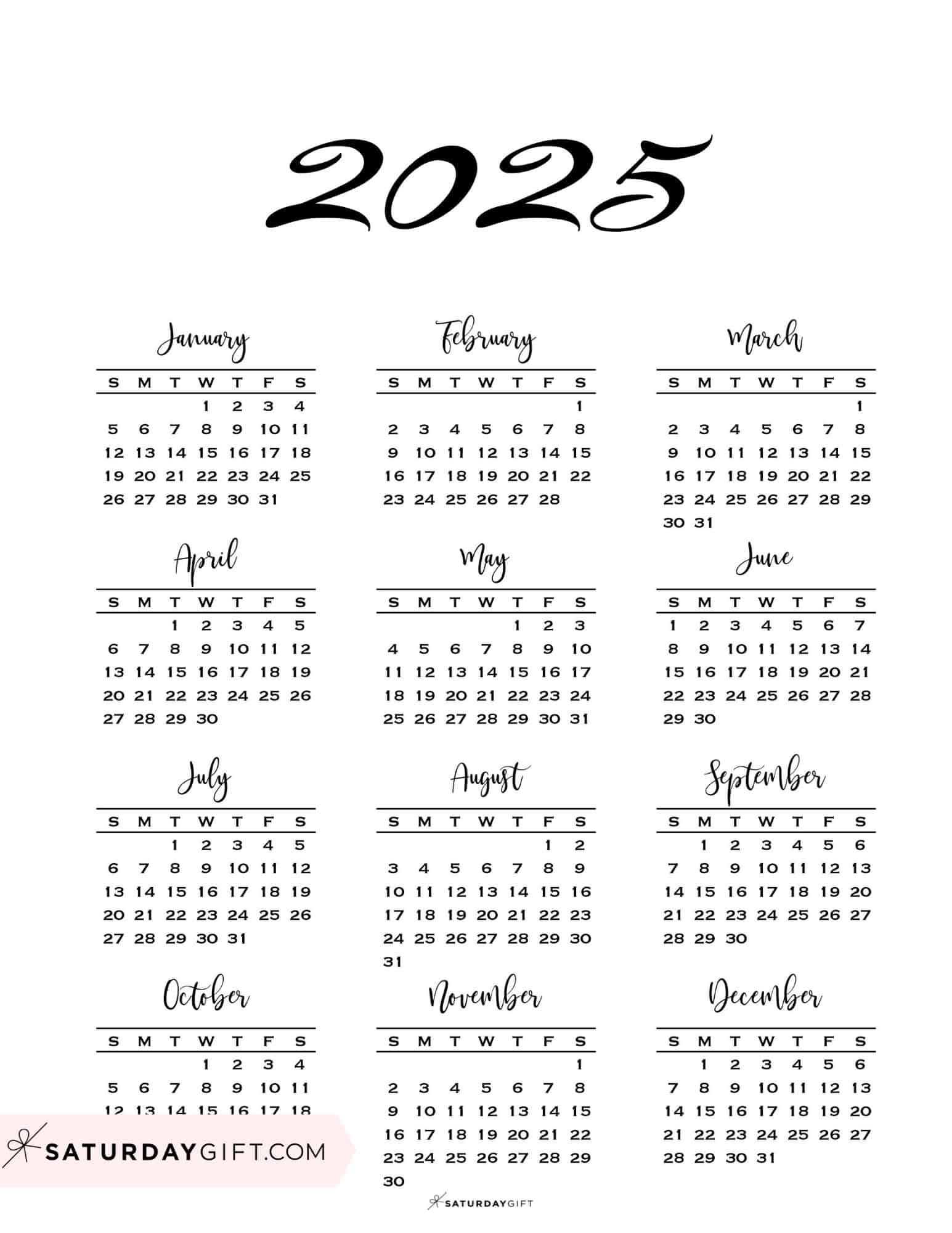 2025 Yearly Calendar Printable One Page Alys Stevena