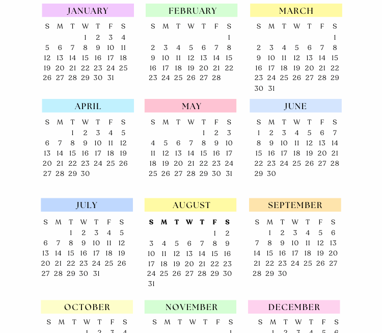 2025 Yearly Calendar Printables 30 Beautiful One Page Calendars