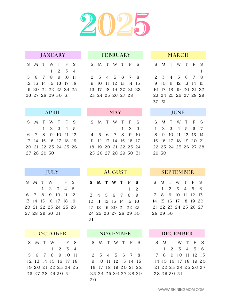 2025 Yearly Calendar Printables 30 Beautiful One Page Calendars In 2025 Yearly Calendar Printables 30 Beautiful One Page Calendars In