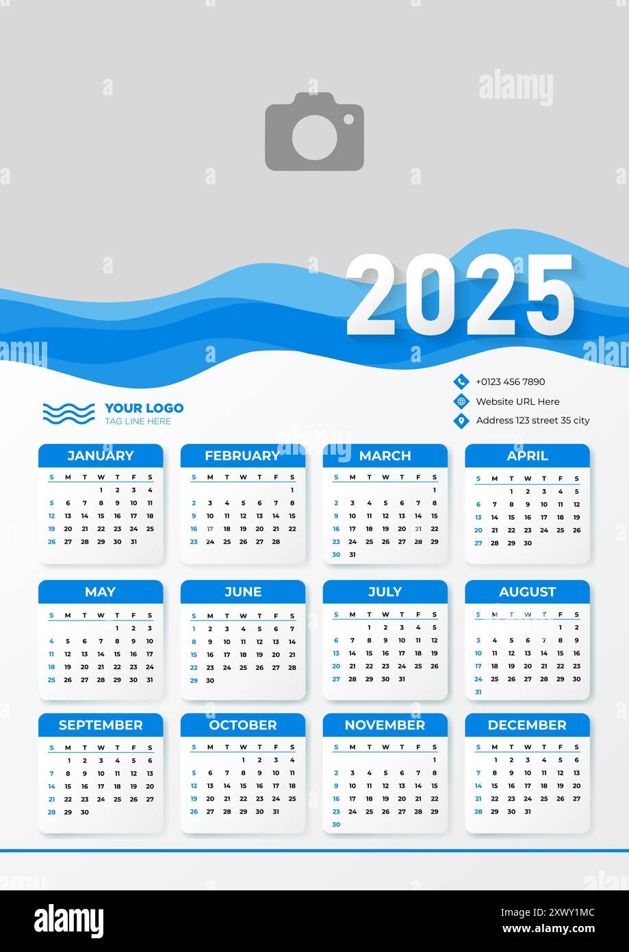 Abstract 2025 Wall Calendar Design Template Weeks Starts On Sunday Best For Business Office And Social Media Purposes Easy To Replace Image Stock Vector Image Art Alamy