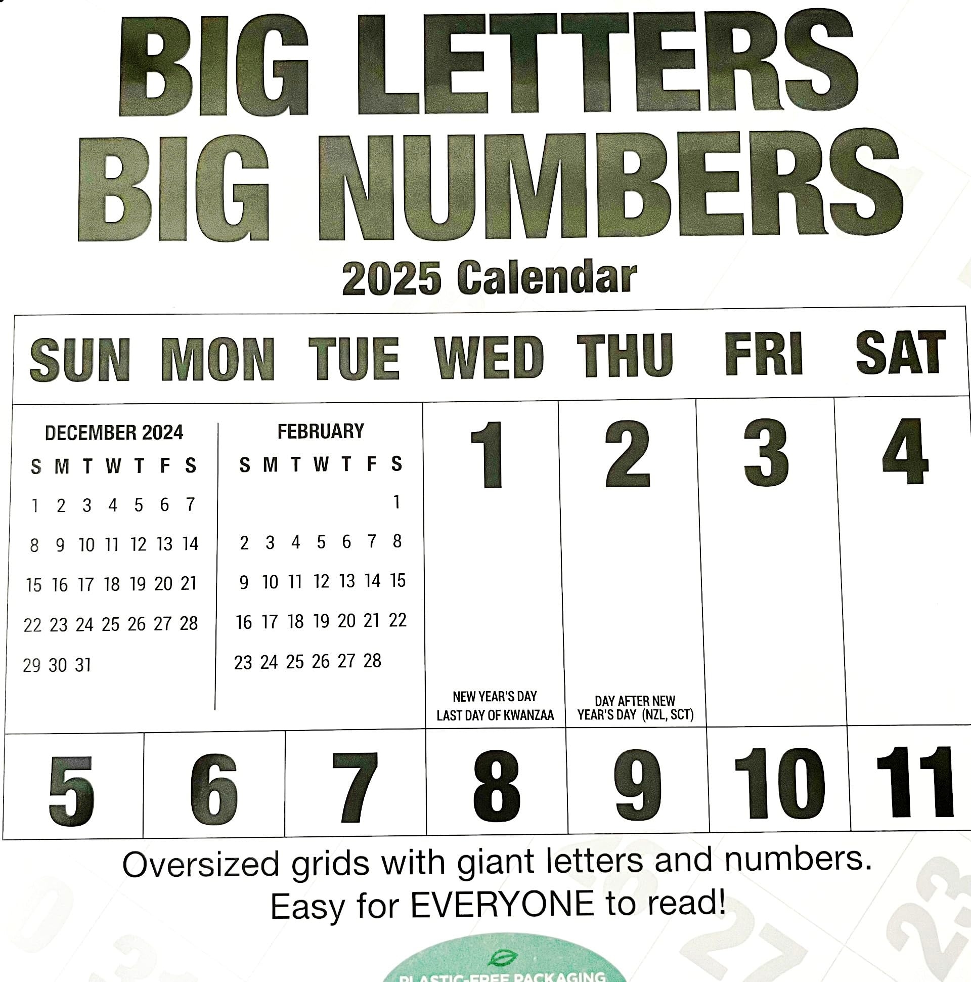 2025 Calendar Printable Big Numbers