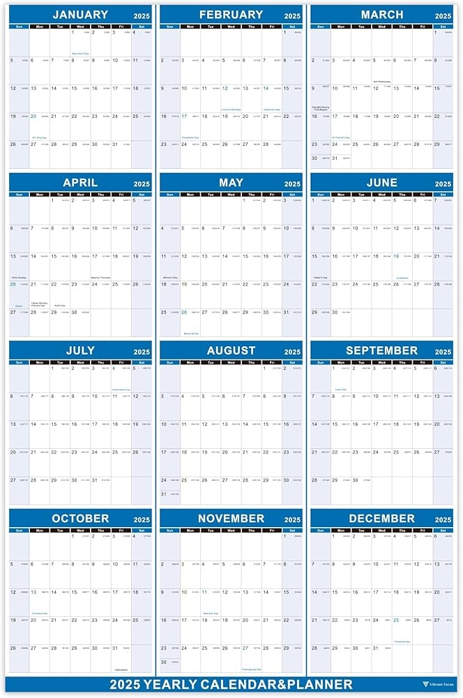 Amazon Vibrant Focus 2025 Yearly Wall Calendar Annual Calendar 2025 2025 Yearly Wall Calendar Planner With Thick Paper January 2025 December 2025 X Large 34 7 X 22 8 2025 Yearly Planner 2025 Yearly Wall Calendar Blue Office Products