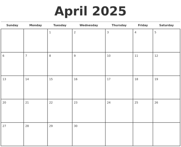 2025 Monthly Calendar Template Free