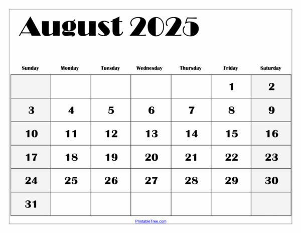 August 2025 Calendar Free
