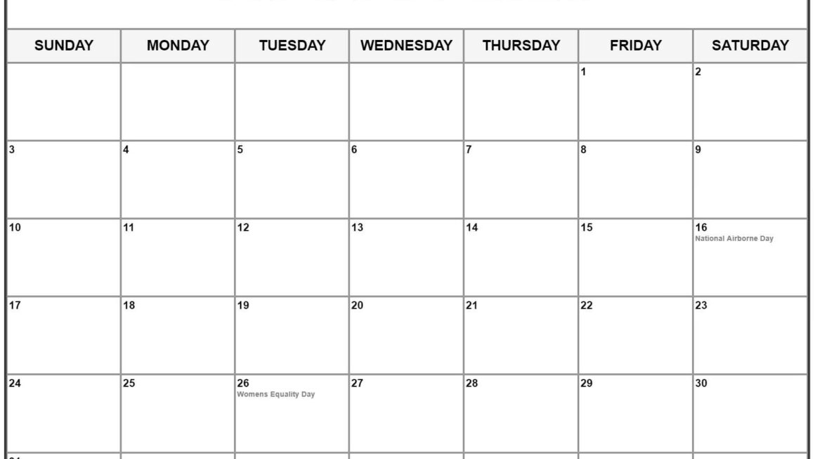 August 2025 Calendar Special Days And Observances Calendar 2025
