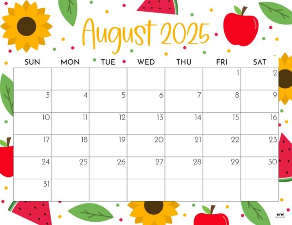 August 2025 Calendar With Holidays Printable