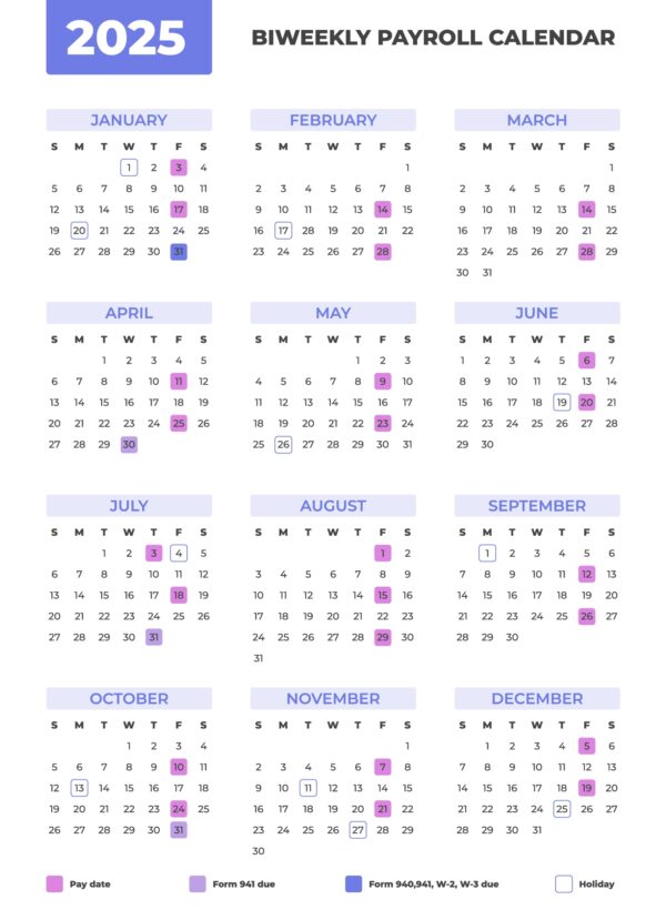 2025 Payroll Calendar Biweekly Template