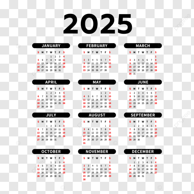 Calendar 2025 New Year Calendar Vector Calendar 2025 2025 Calendar PNG And Vector With Transparent Background For Free Download