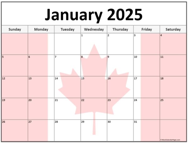 2025 Monthly Calendar Canada Printable