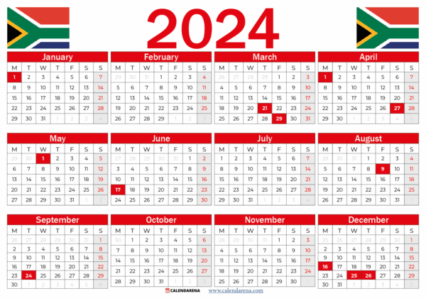 Yearly Calendar 2025 With Holidays South Africa Printable