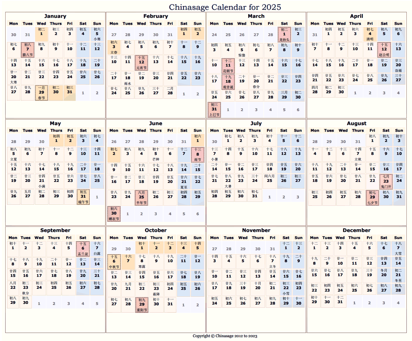 China Birth Calendar 2025 Leanne D Shores