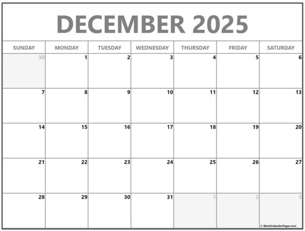 December 2025 Blank Calendar Printable Free