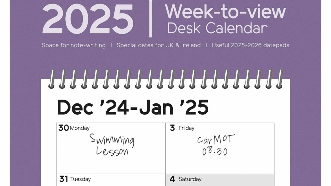 Essential Week to View Easel Desk Calendar 2025