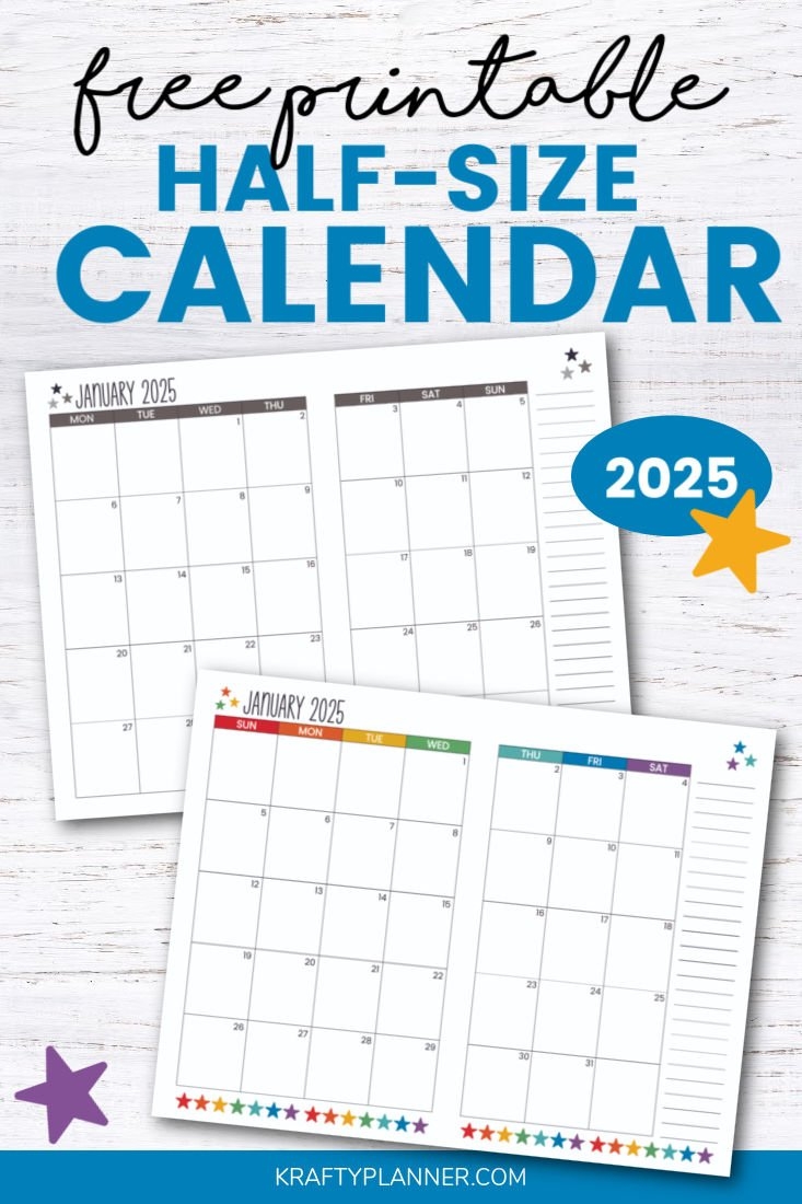 Free 2025 Calendar Half Size Landscape Krafty Planner Free 2025 Calendar Half Size Landscape Krafty Planner