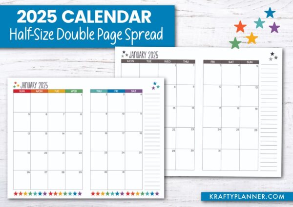 2025 Calendar Printable Half Page