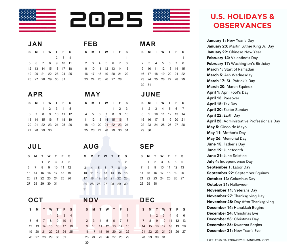 2025 Calendar With Holidays On It 2025 Calendar With Holidays On It