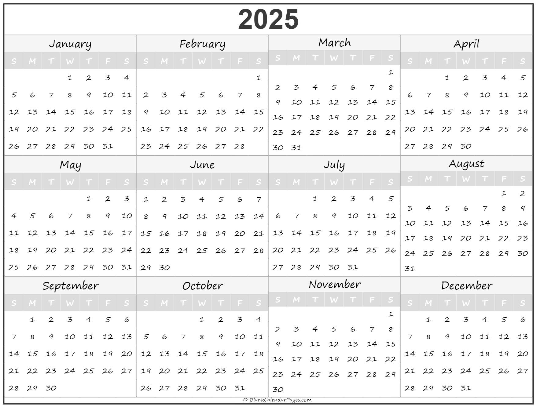 Free 2025 Yearly Calendar Albert S Johansen