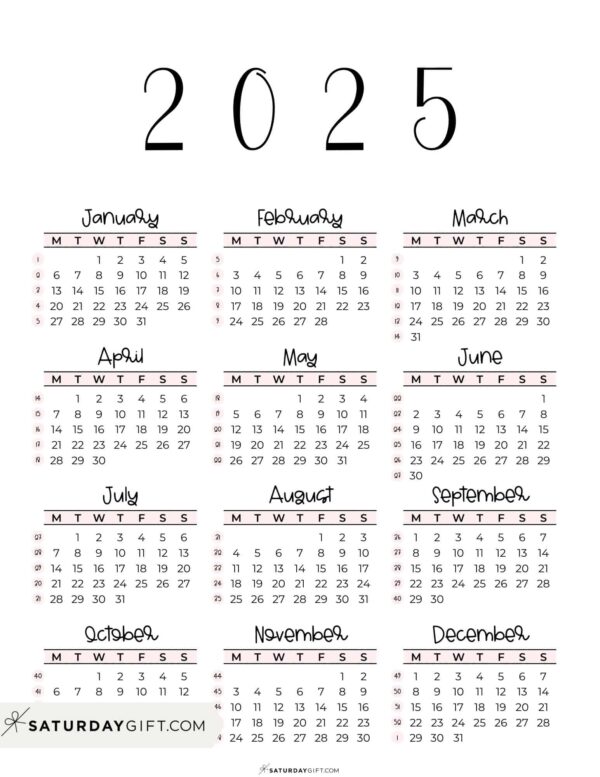 2025 Calendar Printable One Page Free
