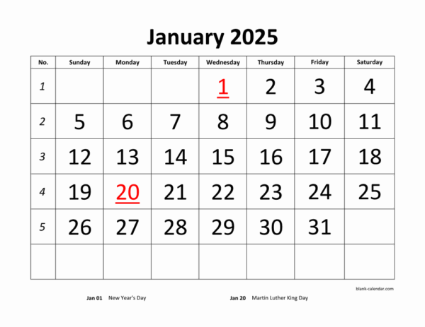 2025 Printable Calendar By Month With Holidays