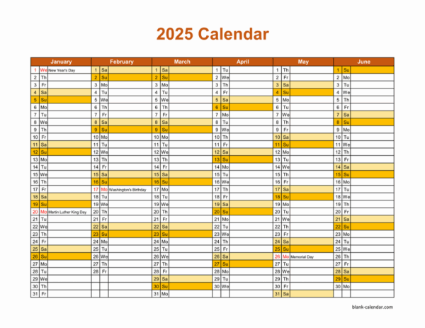 Blank 2025 Calendar By Month