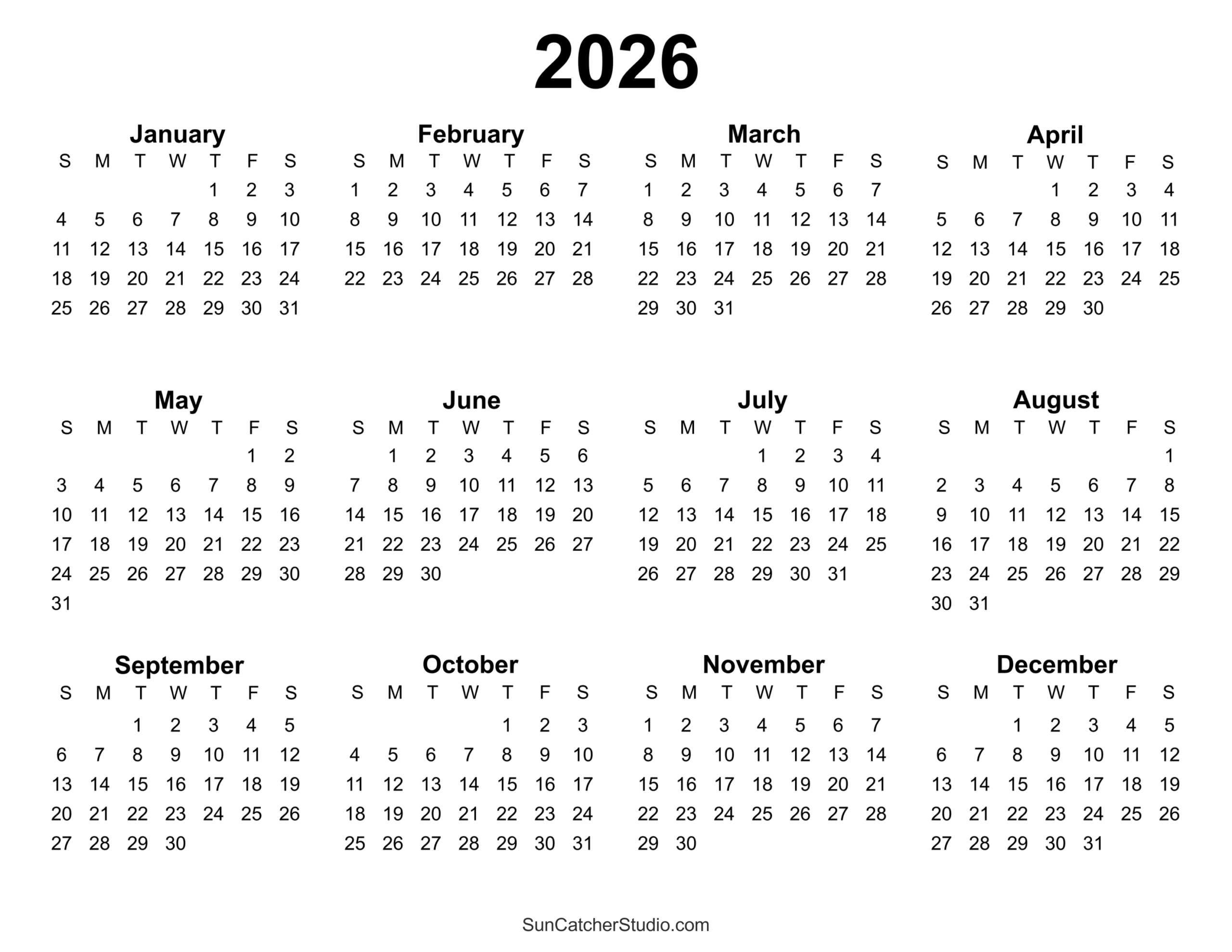 Free Printable 2026 Yearly Calendar DIY Projects Patterns Monograms Free Printable 2026 Yearly Calendar DIY Projects Patterns Monograms