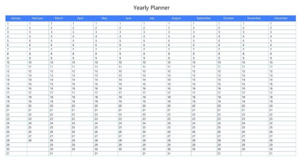 Blank Yearly Calendar 2025 Printable Free